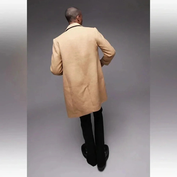 Topman Classic Fit Overcoat Camel Peacoat Size Medium - Picture 2 of 3